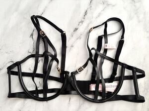 Victoria's Secret Nwt Very Sexy Faux Leather Black Open Strappy Bra S-DD S - DD